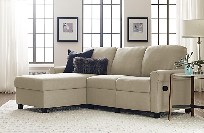 Serta Copenhagen Reclining Sectional With Storage Chaise Left BeigeEspresso ODP Business Solutions