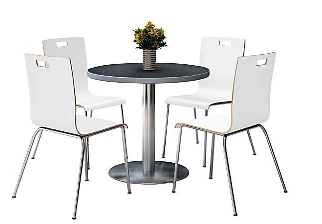 KFI Studios Jive Round Pedestal Table With 4 Stacking Chairs, 29"H x 36"W x 36"D, White/Graphite Nebula 