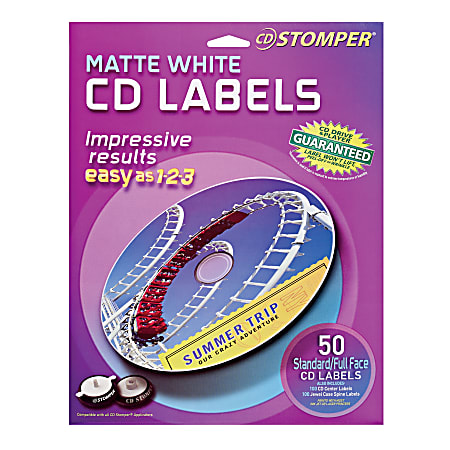 CD Stomper® Matte White Inkjet/Laser CD Labels, 98108, Pack Of 50