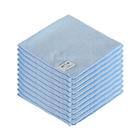 Globe Commercial Products Microfiber Cloths, 16” x 16", Blue, Pack Of 10 Cloths