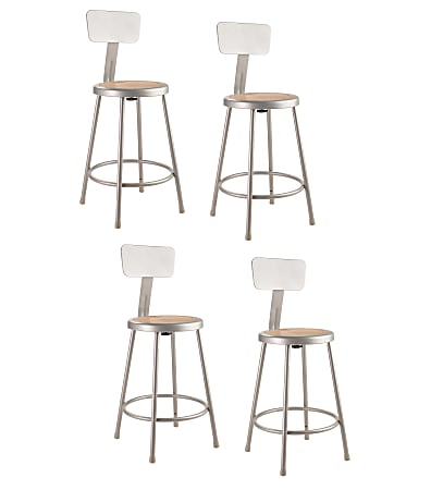 National Public Seating Hardboard Stools With Backs, 24"H, Gray, Set of 4