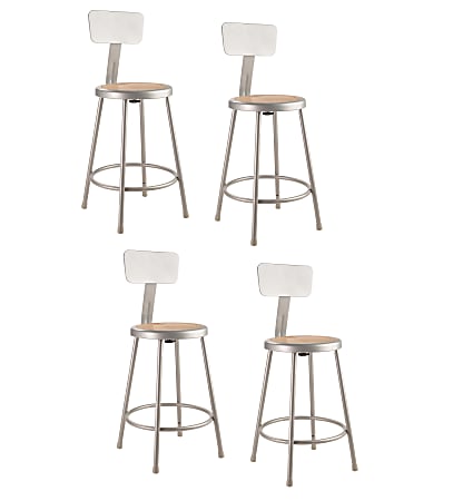 National Public Seating Hardboard Stools With Backs, 24"H, Gray, Set of 4