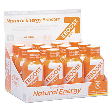 EBOOST Energy + Vitamin Shots, Natural Orange, 2 Oz, Pack Of 12