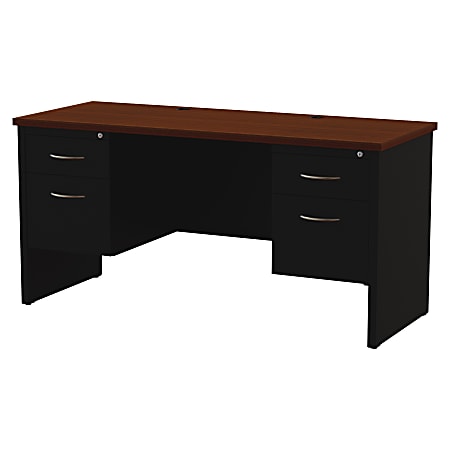 WorkPro® Modular 60"W x 24"D Double Pedestal Desk, Black/Walnut