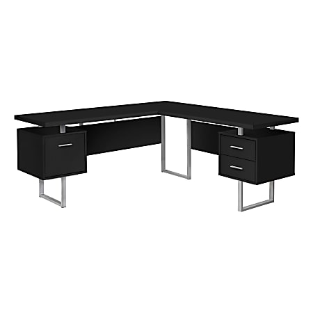 Monarch Specialties Dallas 71"W L-Shaped Corner Desk, Black