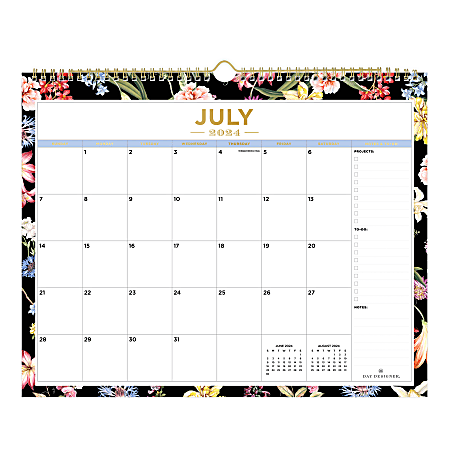 2024-2025 Day Designer Wild Blooms Academic Monthly Safety Wirebound Wall Calendar, 15" x 12", July to June