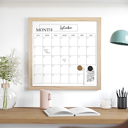 Martha Stewart Everette Magnetic Monthly Calendar Dry-Erase Board, 18" x 18", Light Natural Wood Grain
