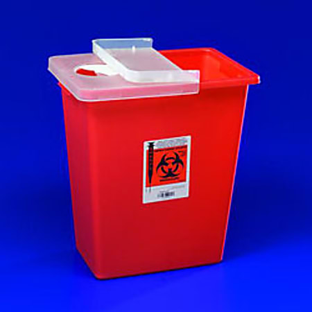 SharpSafety™ Large Volume Sharps Container, 8 Gallon Capacity, Red, Hinged Lid