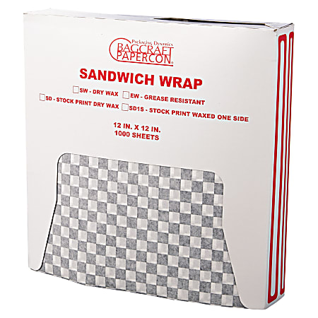 Bagcraft® Grease-Resistant Wrap/Liners, 12" x 12", Black Checker, 1,000 Liners Per Box, Carton Of 5 Boxes