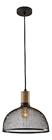 Adesso® Dale Large Pendant Lamp, 13 1/4"W, Matte Black Shade/Black & Natural Rubberwood Base