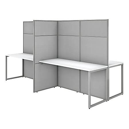 Bush Business Furniture Easy Office 60"W 4-Person Cubicle Desk Workstation With 66"H Panels, Pure White/Silver Gray, Standard Delivery