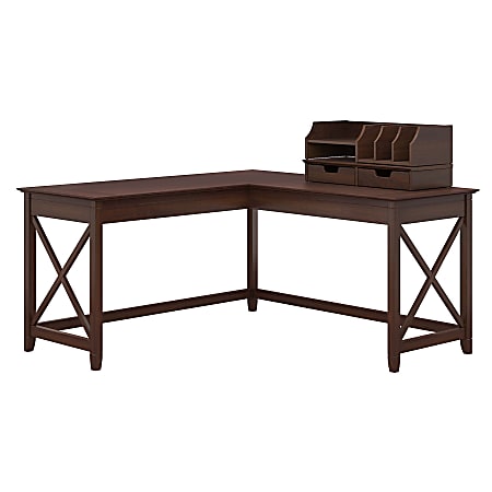 Bush Furniture Key West 60"W L-Shaped Desk With Desktop Organizers, Bing Cherry, Standard Delivery