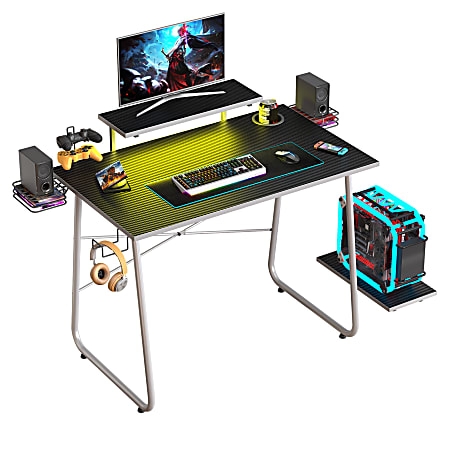 Bestier 52"W Gaming Computer Desk With LED Light, Monitor Stand & Cup Holder, Silver Gray