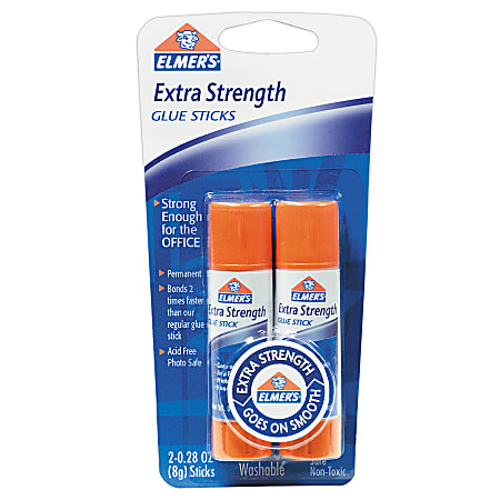 Elmer's® Extra Strength Office Gel Glue Sticks, Permanent Bond, 0.28 Oz, Blue, Pack Of 2