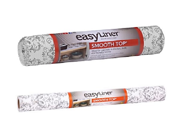 Duck® Smooth Top EasyLiner Non-Adhesive Shelf And Drawer Liner, 20" x 6'/12" x 10', Gray Damask, Pack Of 2 Rolls
