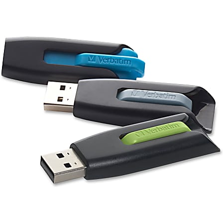 Verbatim Store 'n' Go V3 USB 3.0 Flash Drives, 16GB, Pack of 3, Blue, Green, Gray