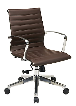 Office Star™ Eco Leather Mid-Back Chair, Chocolate/Chrome