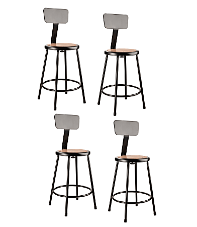 National Public Seating Hardboard Task Stool With Backrest 24"H, Black Seat/Black Frame, Set of 4