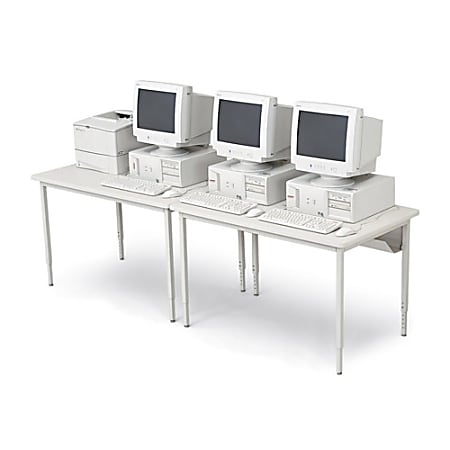 Bretford Basic Quattro Computer Table, 32”H x 72”W x 24”D, Mist Gray/Cardinal