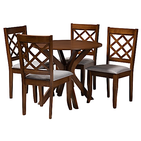 Baxton Studio Jana Dining Set, 29-15/16"H x 35-7/16"W x 35-7/16"D, Gray/Walnut