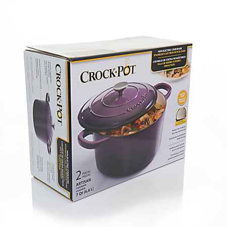 Crock Pot Artisan 2 Piece Enameled Cast Iron Dutch Oven 5 Quarts Lavender -  Office Depot