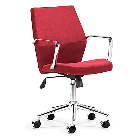 ZUO® Modern Holt Executive Mid-Back Chair, 25"H x 24"W x 37"D, Red/Chrome