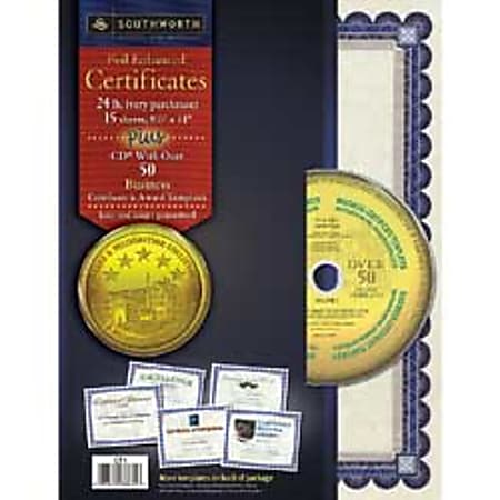Southworth® Award/Certificate Paper & Templates, Ivory With Blue Border, Pack Of 15