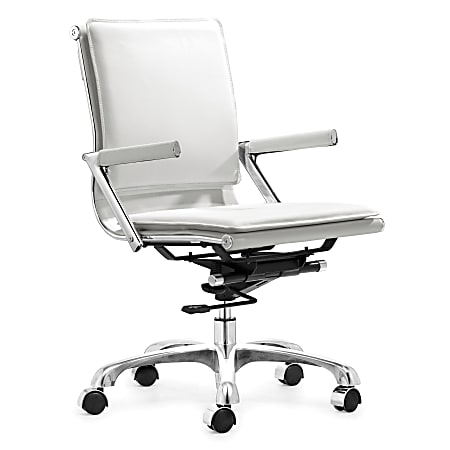 ZUO® Modern Lider Plus Leather Executive Chair, 25"H x 24"W x 37"D, White/Chrome
