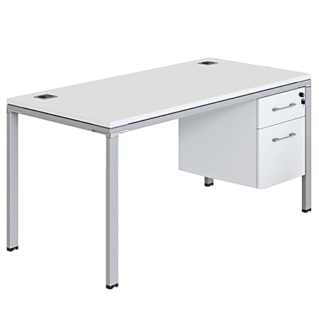 Boss Office Products Simple System Workstation Desk With Pedestal, 66" x 24", White