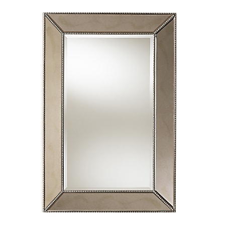 Baxton Studio Beaded Rectangular Accent Wall Mirror, 36" x 24", Antique Silver