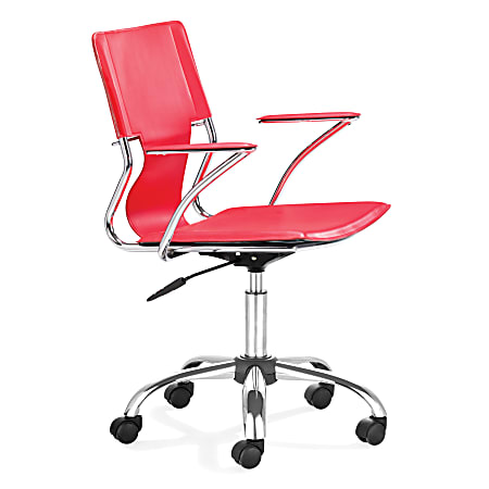 ZUO® Modern Trafico Leather Executive Chair, 25"H x 24"W x 37"D, Red/Chrome