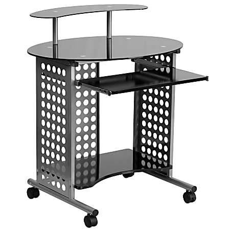 Flash Furniture Cassini Workstation Mobile Computer Desk With Glass Top, Black/Clear