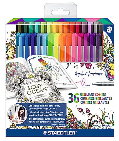 Staedtler® Johanna Basford Tri-Plus Fineliner Markers, 0.3 mm, Assorted Colors, Pack Of 36