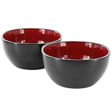 Gibson Home Urban Café 2-Piece Round Stoneware Bowl Set, 6", Red/Black