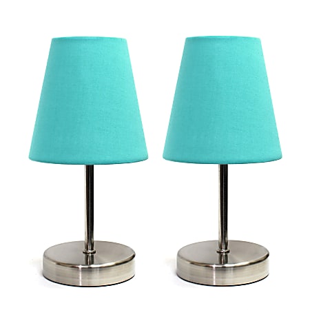 Simple Designs Mini Basic Table Lamps, 10-5/8"H, Blue Shade/Sand Nickel Base, Set Of 2 Lamps