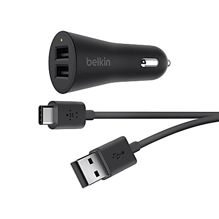 Belkin® 2-Port USB-A To USB-C Car Charger, Black