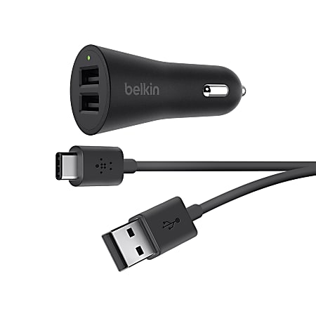 Belkin&reg; 2-Port USB-A To USB-C Car Charger, Black