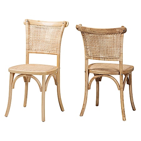 Baxton Studio Fields Rattan Cane Dining Chairs, Beige/Natural, Set Of 2 Chairs