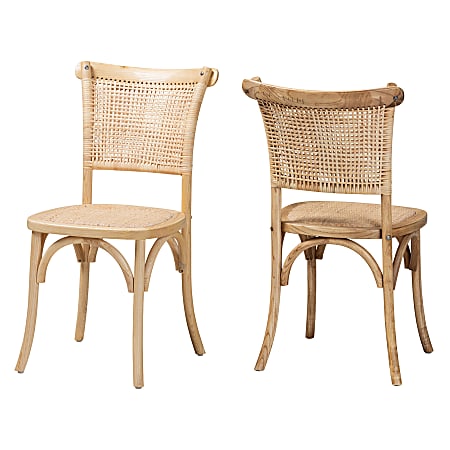 Baxton Studio Fields Rattan Cane Dining Chairs, Natural Brown, Set Of 2 Chairs