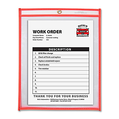 C-Line® Neon Color Stitched Shop Ticket Holder, 9" x 12", Neon Orange