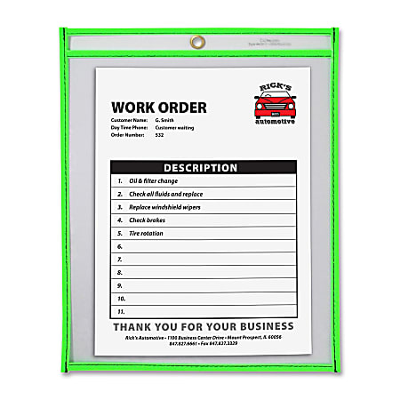 C-Line® Neon Color Stitched Shop Ticket Holder, 9" x 12", Neon Green