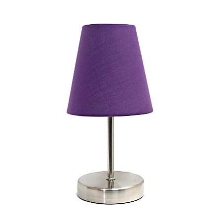 Simple Designs Sand Nickel Mini Basic Table Lamp with Purple Fabric Shades