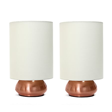 Simple Designs Gemini Mini Touch Table Lamps, 8-7/8"H, Cream Shade/Rose Gold Base, Set Of 2 Lamps