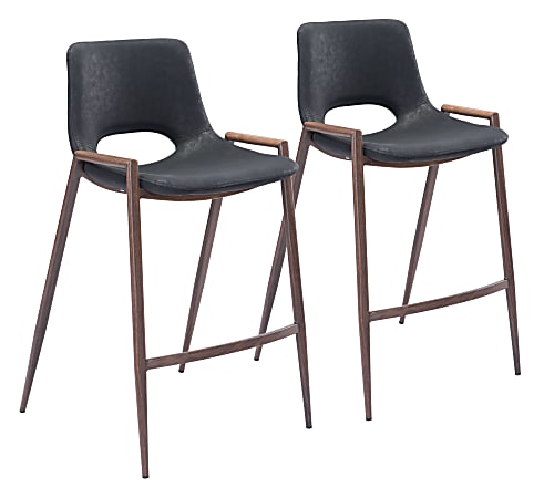 Zuo Modern Desi Counter Chairs, Black/Brown, Set Of 2 Chairs