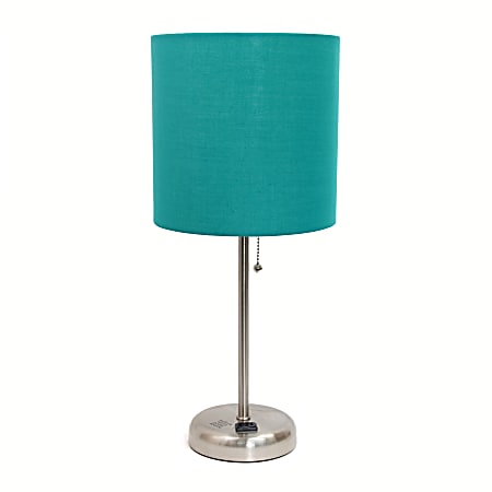 LimeLights Stick Lamp with Charging Outlet and Teal Fabric Shade