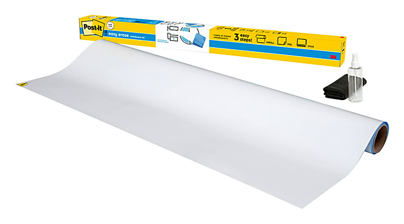 Post it Easy Erase Whiteboard Roll, 8 ft x 4 ft, Permanent Marker Wipes Away with Water, White Dry Erase White Board Surface