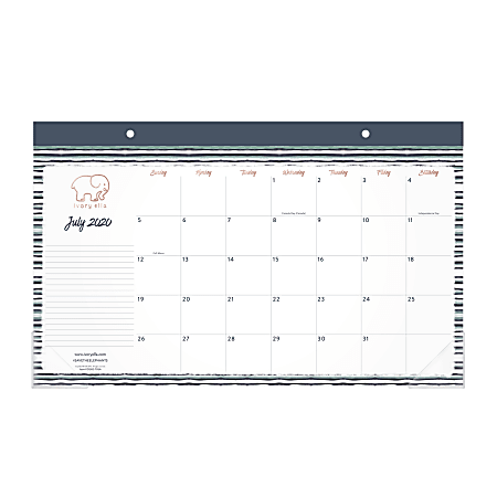 Cambridge® Ivory Ella Stripe Academic Compact Monthly Desk Pad Calendar, 17-3/4" x 11", Navy/Gold/White, July 2020 To June 2021, D1382-705A
