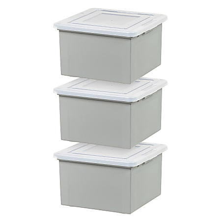 Iris USA® File Boxes, 37.7 Qt, 21-11/16”L x 15-3/4”W x 10-3/4”H, Gray, Pack Of 3 Boxes