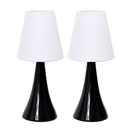 Simple Designs Valencia Colors Mini Touch Table Lamps, 11-7/16"H, White Shade/Black Base, Set Of 2 Lamps