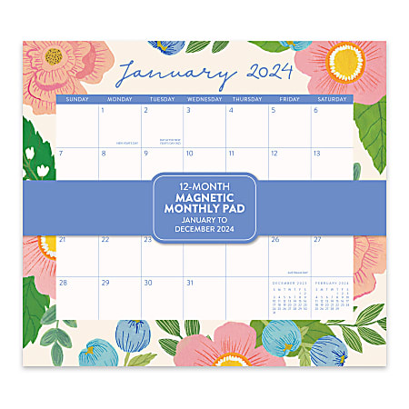 2024 Orange Circle Studio Magnetic Monthly Calendar, 8-13/16" x 9-5/8", Bella Flora, January To December 2024 